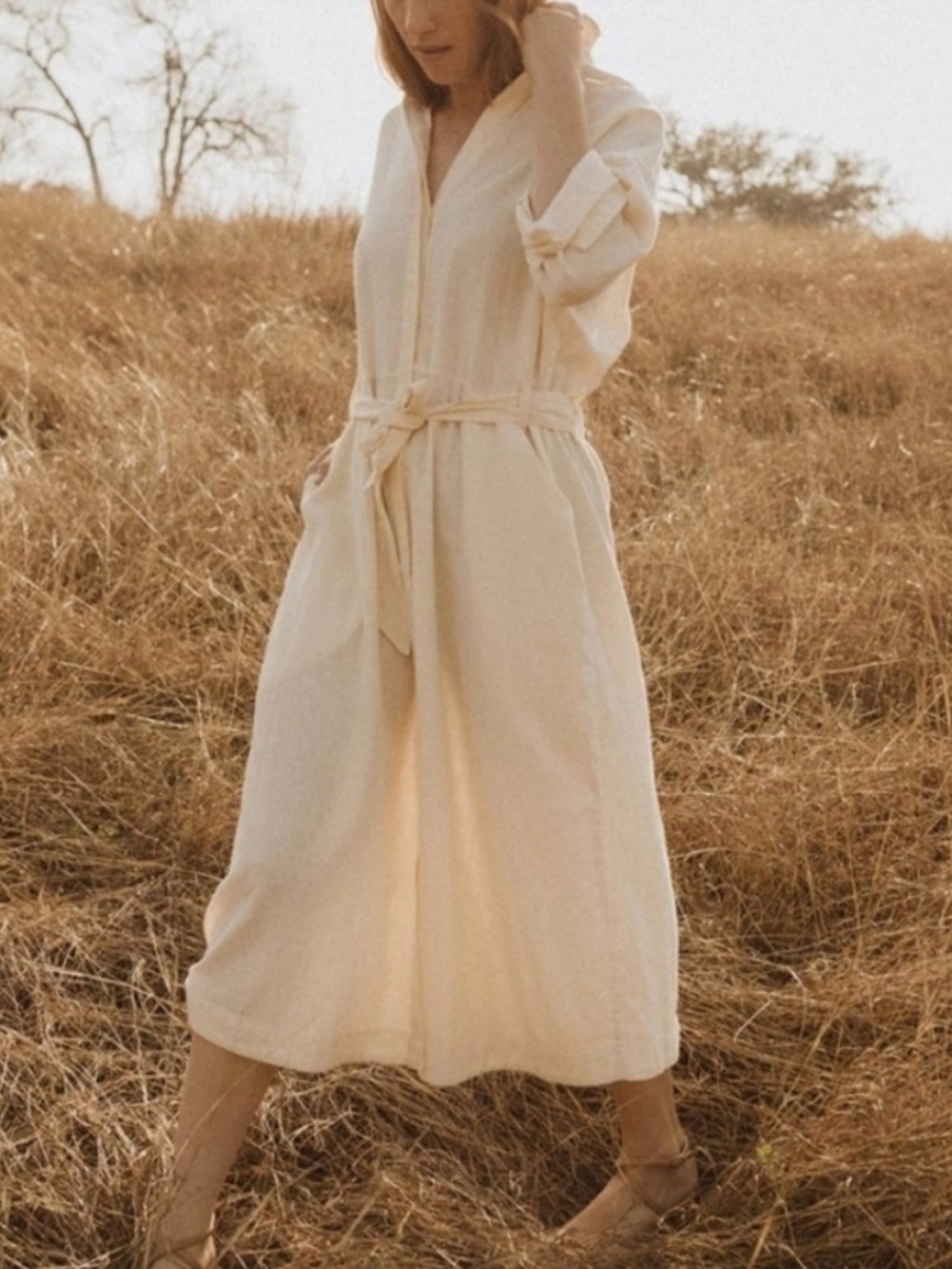 Esby Mabel Shirt Dress - Natural, Hemp-Cotton, Small